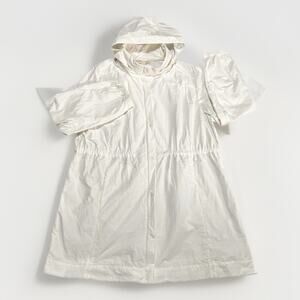 Eileen Fisher XL Gorpcore Hidden Hood Utility Raincoat Jacket Organic Cotton